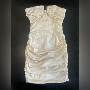 Oh Polly Ivory ruched mini dress